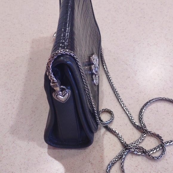 Brighton Black Leather Crocodile Embossed Crossbody Bag - Picture 2 of 16